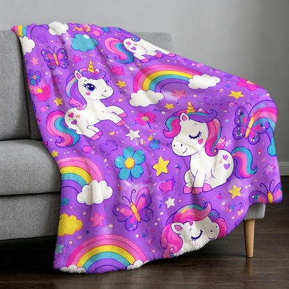 Giftoluck Cozy Unicorn Fairy Flannel Throw Blanket