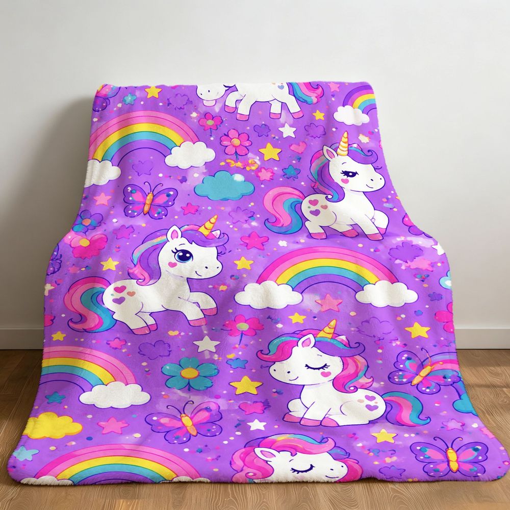 Giftoluck Cozy Unicorn Fairy Flannel Throw Blanket