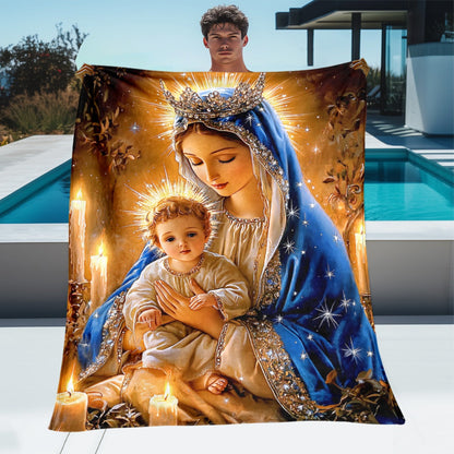 Aonana Virgin Mary & Baby Jesus Flannel Throw Blanket