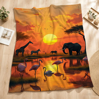 Aonana African Sunset Flannel Throw Blanket