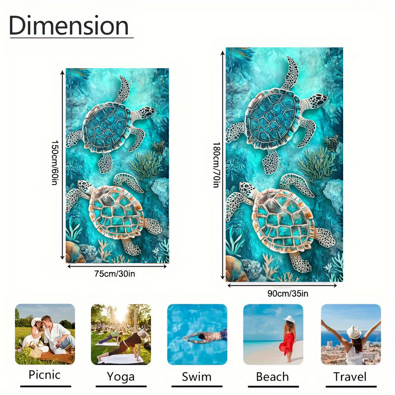Aonana Sea Turtle Print Quick-Dry Beach Towel