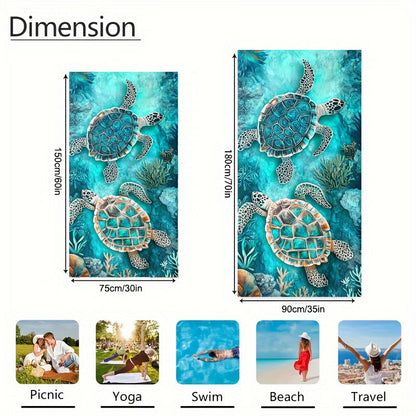 Aonana Sea Turtle Print Quick-Dry Beach Towel