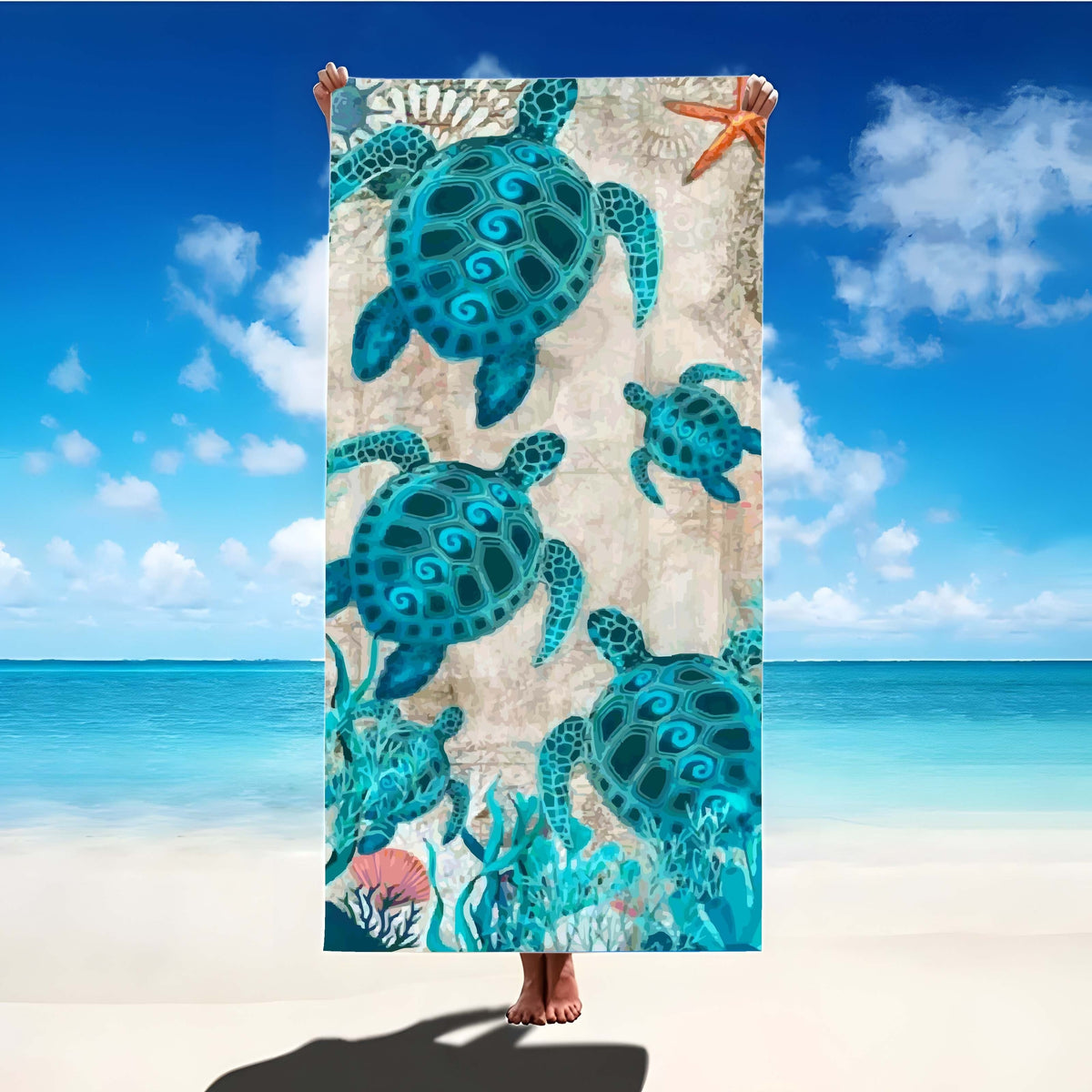 Aonana Sea Turtle Print Quick-Dry Beach Towel