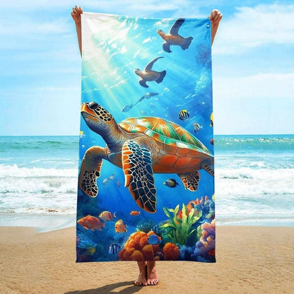 Aonana Sea Turtle Print Quick-Dry Beach Towel