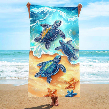 Aonana Sea Turtle Print Quick-Dry Beach Towel