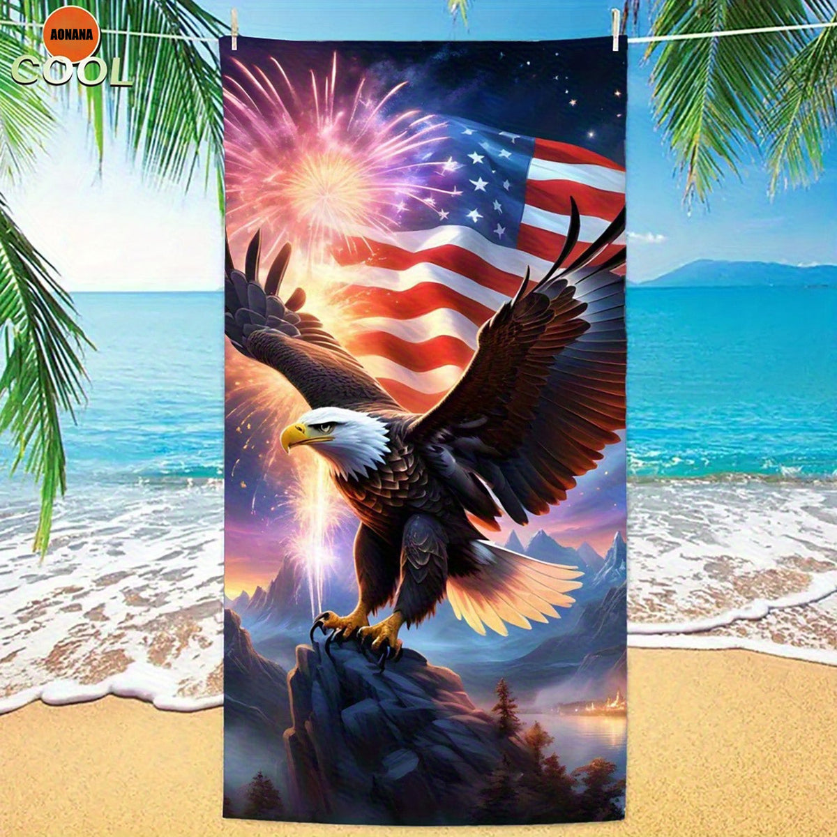 Aonana Patriotic USA Eagle Printed Quick-Dry Beach Towel
