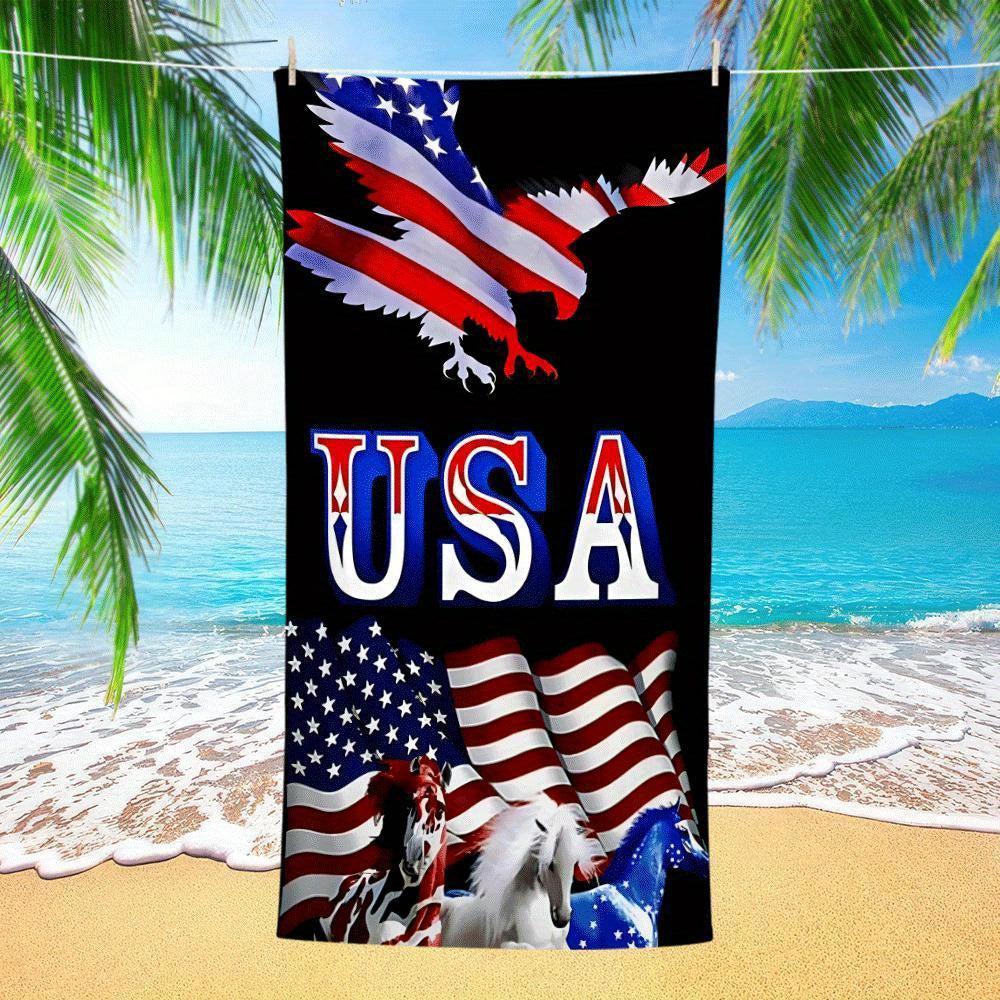 Aonana Patriotic USA Eagle Printed Quick-Dry Beach Towel