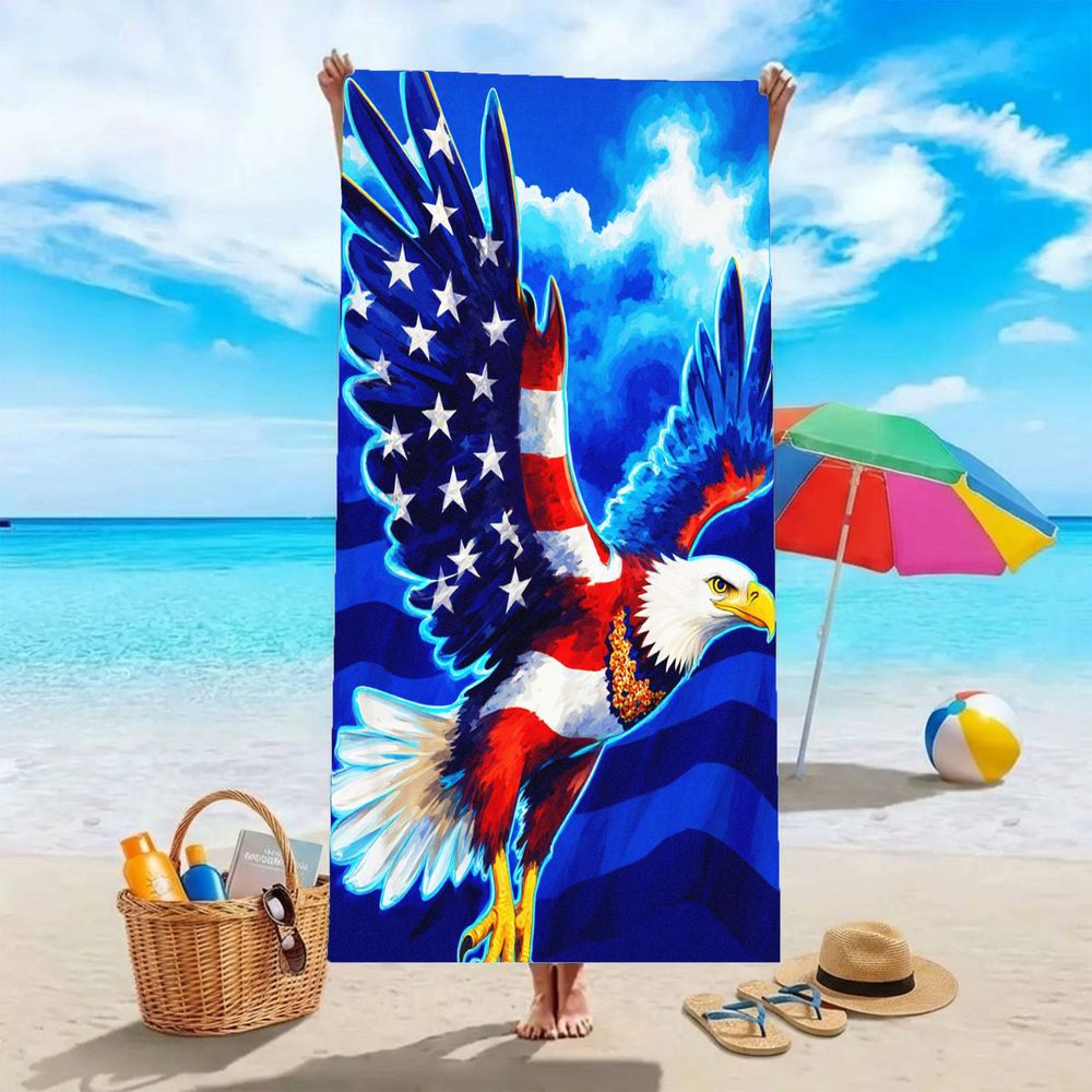 Aonana Patriotic USA Eagle Printed Quick-Dry Beach Towel