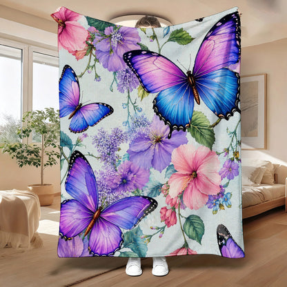 Aonana Secret Garden Butterfly & Floral Soft Cozy Flannel Throw Blanket