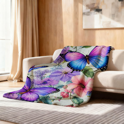 Aonana Secret Garden Butterfly & Floral Soft Cozy Flannel Throw Blanket