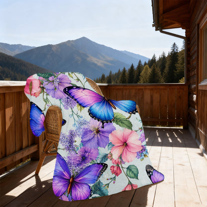 Aonana Secret Garden Butterfly & Floral Soft Cozy Flannel Throw Blanket