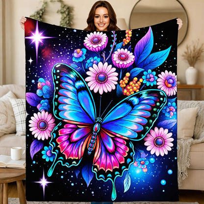Aonana Secret Garden Butterfly & Floral Soft Cozy Flannel Throw Blanket