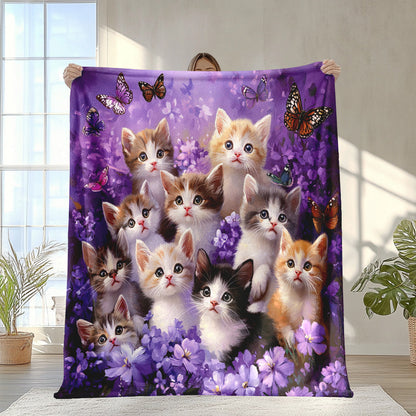Aonana Cute Cats Group Gifts Cozy Flannel Throw Blanket