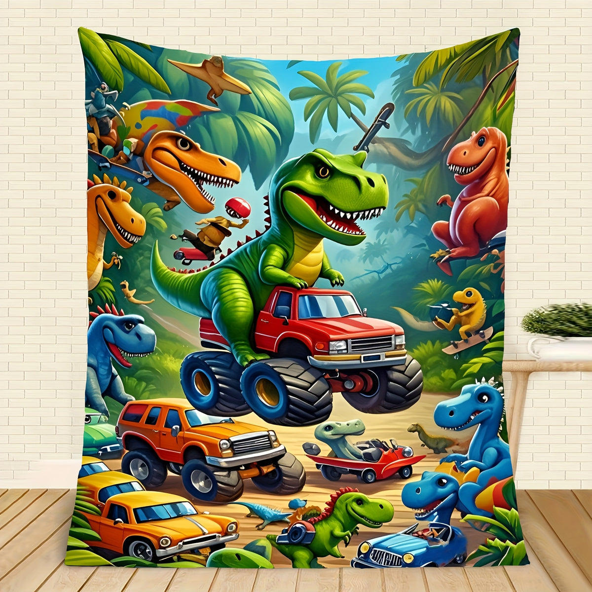 🦕【Cute Dinosaur Series】Cartoon Dinosaur Flannel Blanket for Kids Cute Gift for Boys & Girls