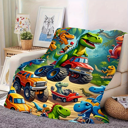 🦕【Cute Dinosaur Series】Cartoon Dinosaur Flannel Blanket for Kids Cute Gift for Boys & Girls