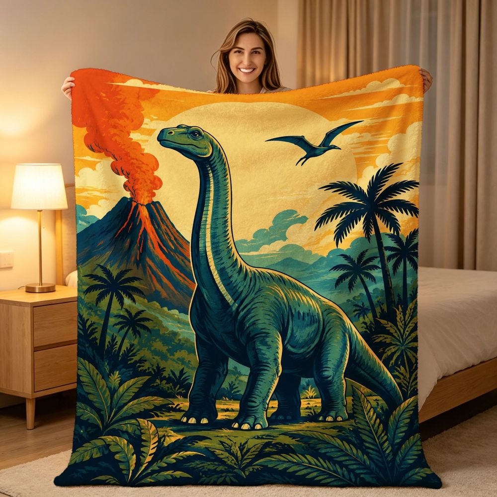 🦕【Cute Dinosaur Series】Cartoon Dinosaur Flannel Blanket for Kids Cute Gift for Boys & Girls