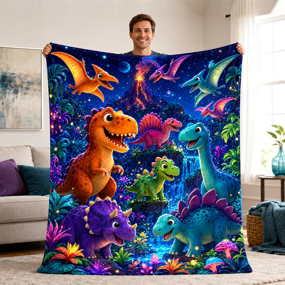 🦕【Cute Dinosaur Series】Cartoon Dinosaur Flannel Blanket for Kids Cute Gift for Boys & Girls