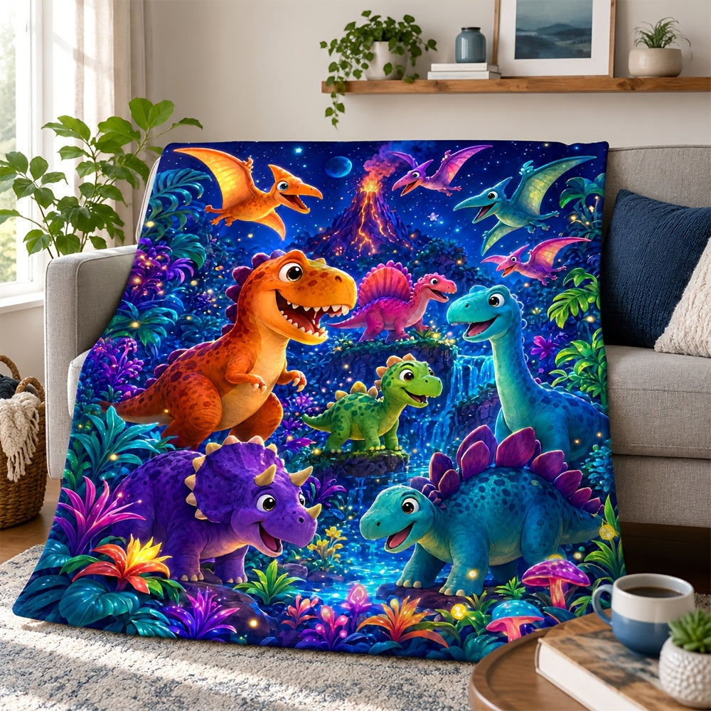 🦕【Cute Dinosaur Series】Cartoon Dinosaur Flannel Blanket for Kids Cute Gift for Boys & Girls