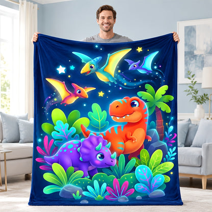 🦕【Cute Dinosaur Series】Cartoon Dinosaur Flannel Blanket for Kids Cute Gift for Boys & Girls