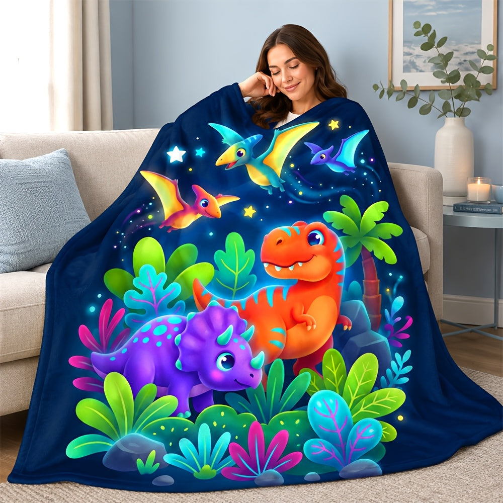 🦕【Cute Dinosaur Series】Cartoon Dinosaur Flannel Blanket for Kids Cute Gift for Boys & Girls