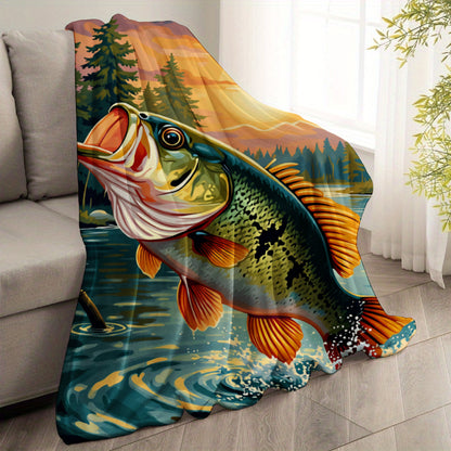GiftoLuck Fishing Lover Flannel Blanket Soft Cozy Sofa Throw