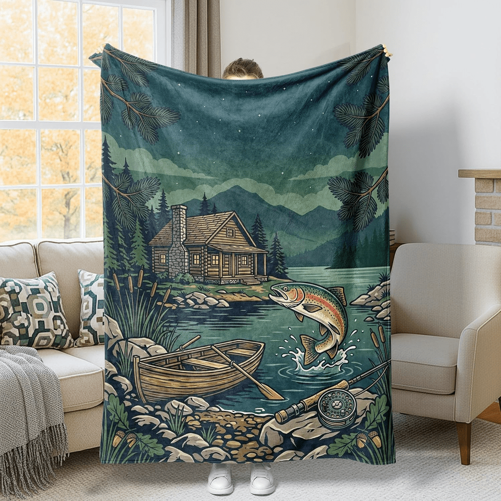 GiftoLuck Fishing Lover Flannel Blanket Soft Cozy Sofa Throw