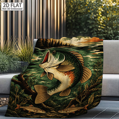 Aonana Big Bass Fishing Flannel Throw Blanket
