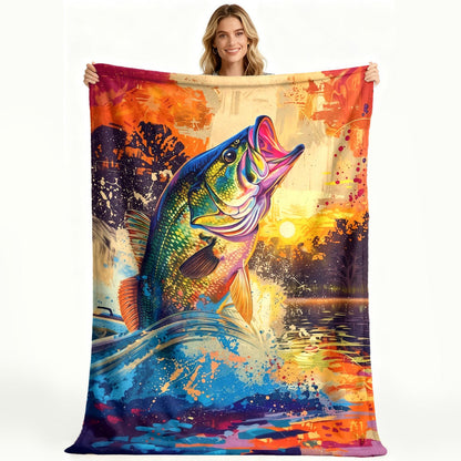 Aonana Big Bass Fishing Flannel Throw Blanket