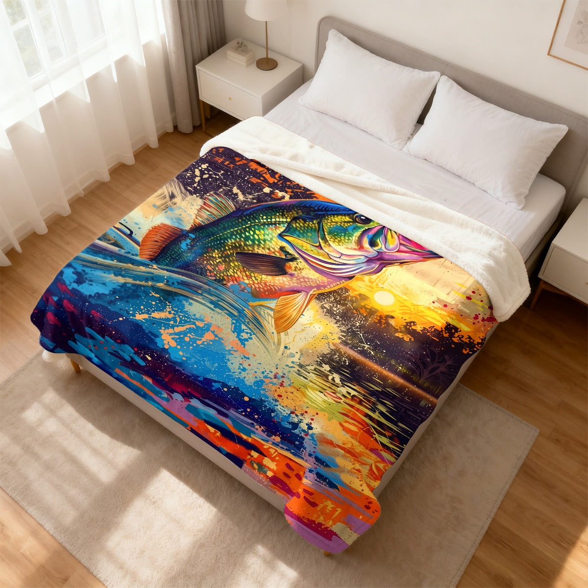 Aonana Big Bass Fishing Flannel Throw Blanket