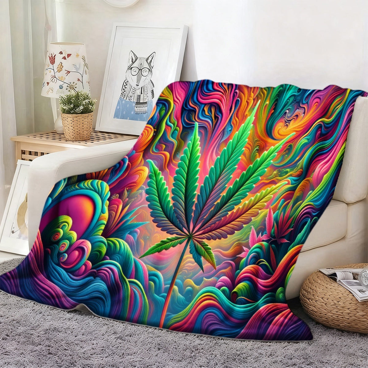 Aonana Secret Garden Leaf Art Soft Cozy Flannel Throw Blanket