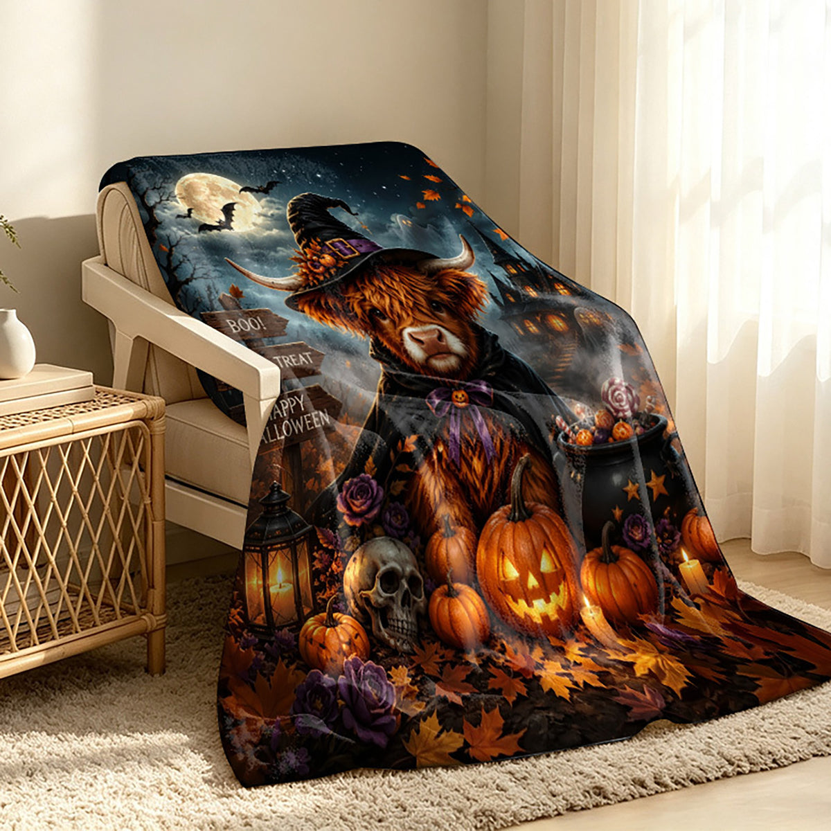 🐂【Highland Cow Series】Cute Bowknot Highland Cow Print Flannel Blanket Soft Warm Multi-purpose Gift Blanket For All Seasons