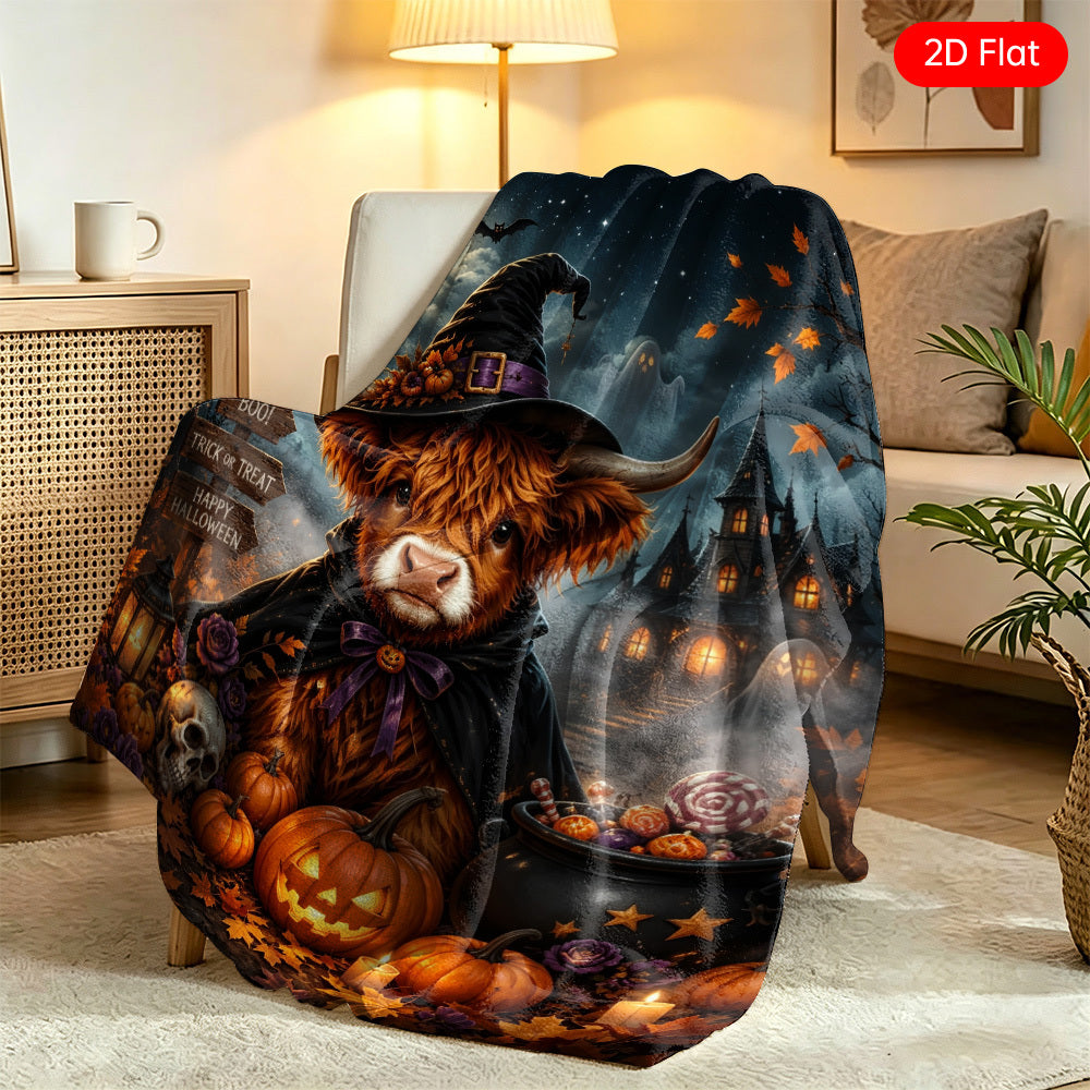🐂【Highland Cow Series】Cute Bowknot Highland Cow Print Flannel Blanket Soft Warm Multi-purpose Gift Blanket For All Seasons