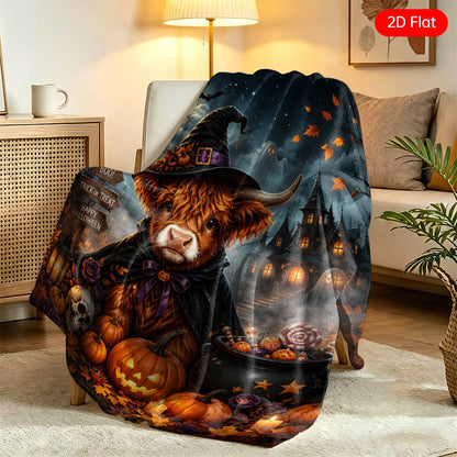 🐂【Highland Cow Series】Cute Bowknot Highland Cow Print Flannel Blanket Soft Warm Multi-purpose Gift Blanket For All Seasons