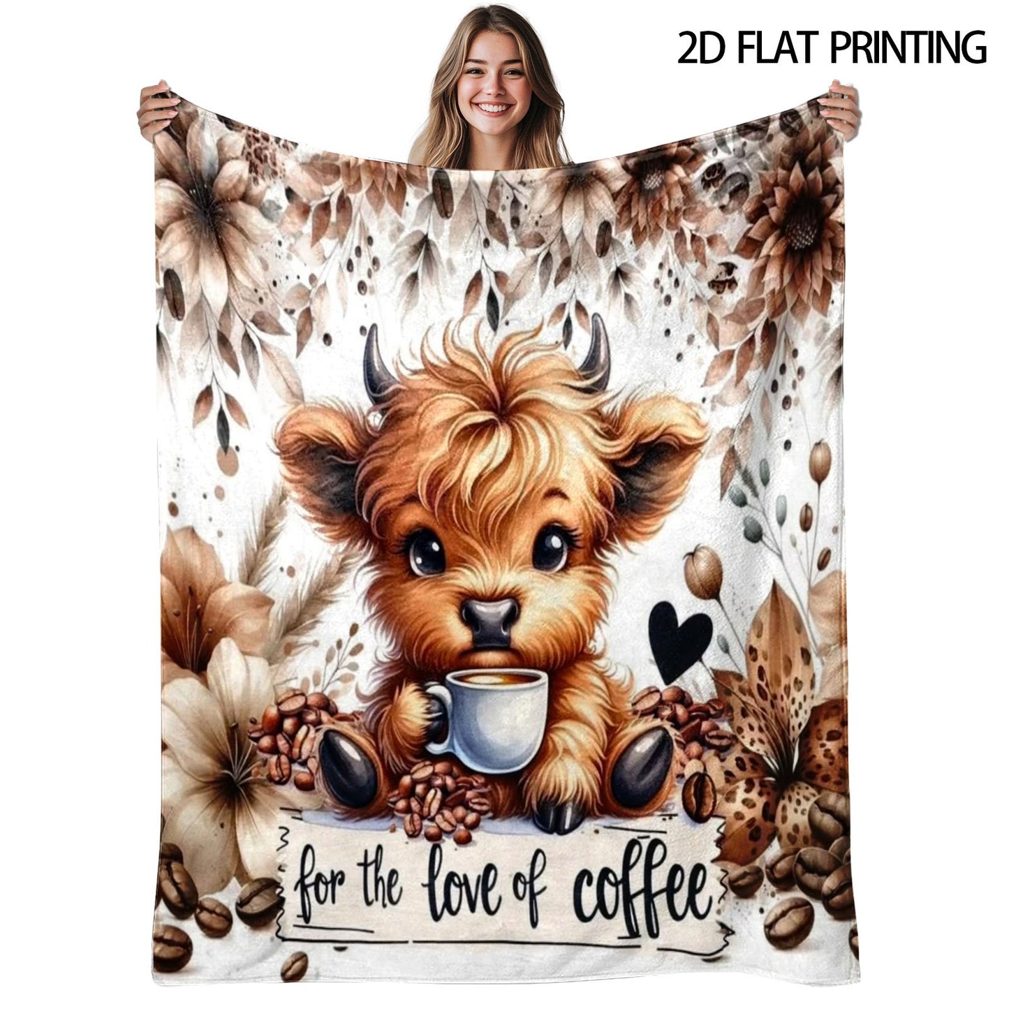 🐂【Highland Cow Series】Cute Bowknot Highland Cow Print Flannel Blanket Soft Warm Multi-purpose Gift Blanket For All Seasons