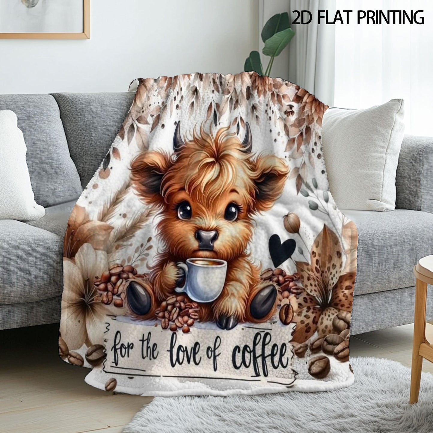 🐂【Highland Cow Series】Cute Bowknot Highland Cow Print Flannel Blanket Soft Warm Multi-purpose Gift Blanket For All Seasons