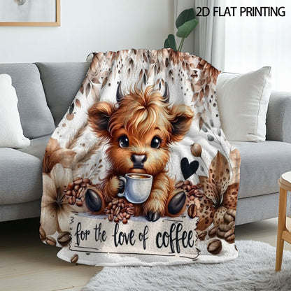 🐂【Highland Cow Series】Cute Bowknot Highland Cow Print Flannel Blanket Soft Warm Multi-purpose Gift Blanket For All Seasons