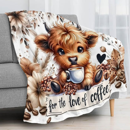 Aonana Cute Highland Cow with Purple Bow Flannel Blanket