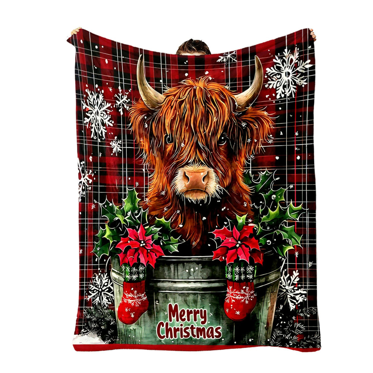 🐂【Highland Cow Series】Cute Bowknot Highland Cow Print Flannel Blanket Soft Warm Multi-purpose Gift Blanket For All Seasons