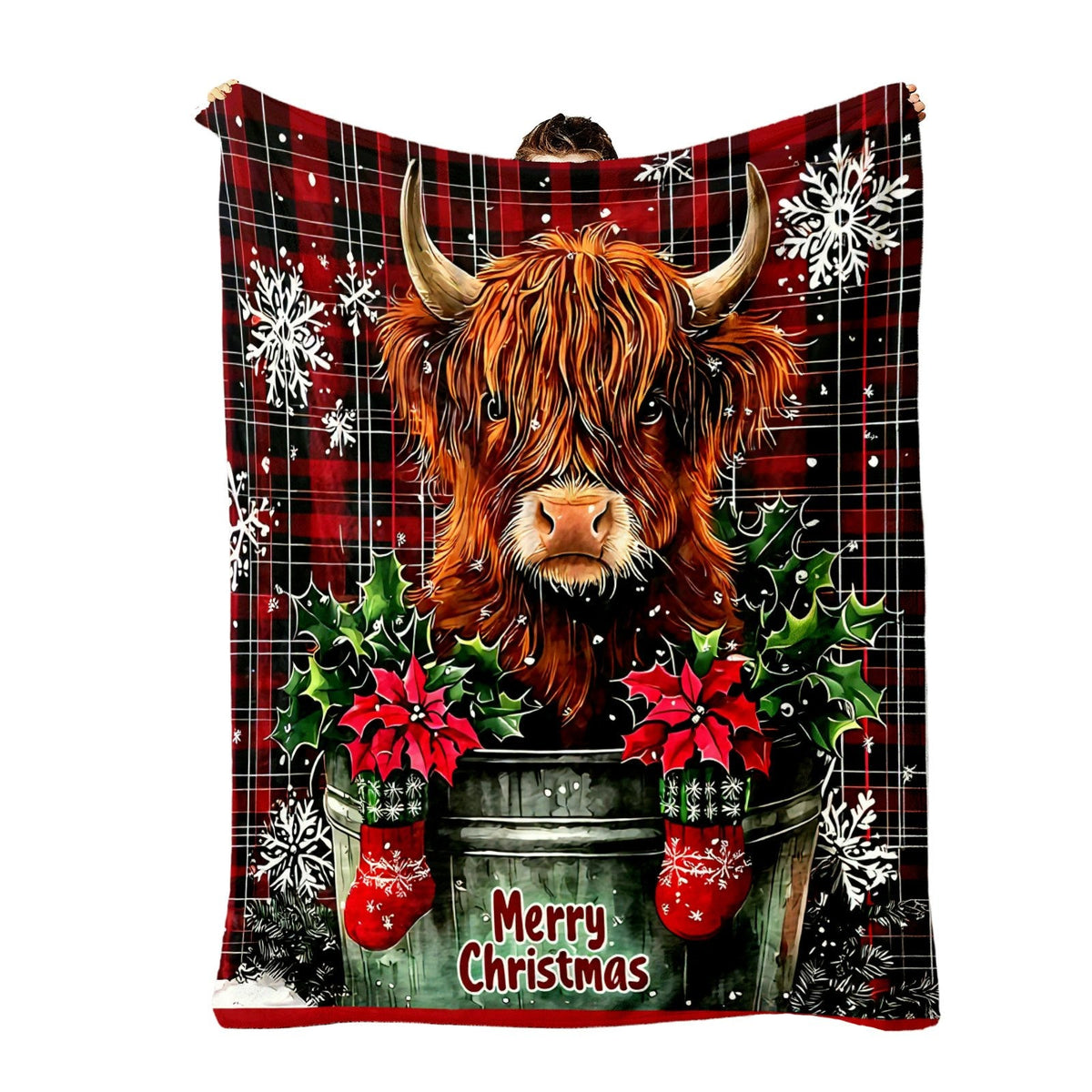 Aonana Cute Highland Cow with Purple Bow Flannel Blanket