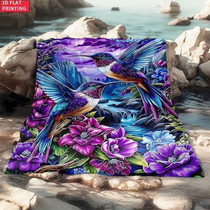 Aonana Hummingbird with Neon Flowers Flannel Throw Blanket