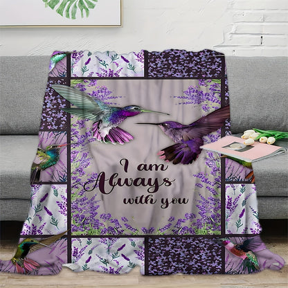 Aonana Hummingbird with Neon Flowers Flannel Throw Blanket