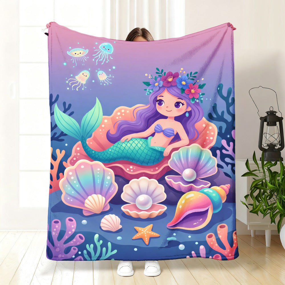Giftoluck Mermaid Unicorn Cozy Flannel Throw Blanket