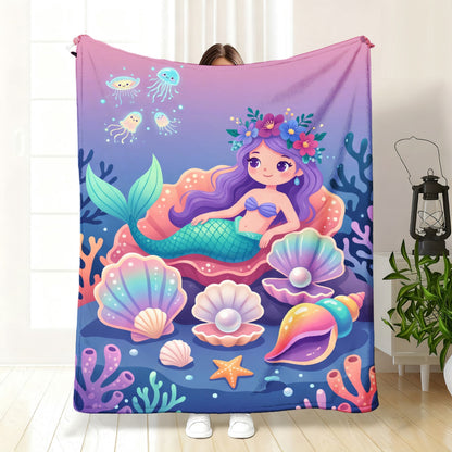 Giftoluck Mermaid Unicorn Cozy Flannel Throw Blanket
