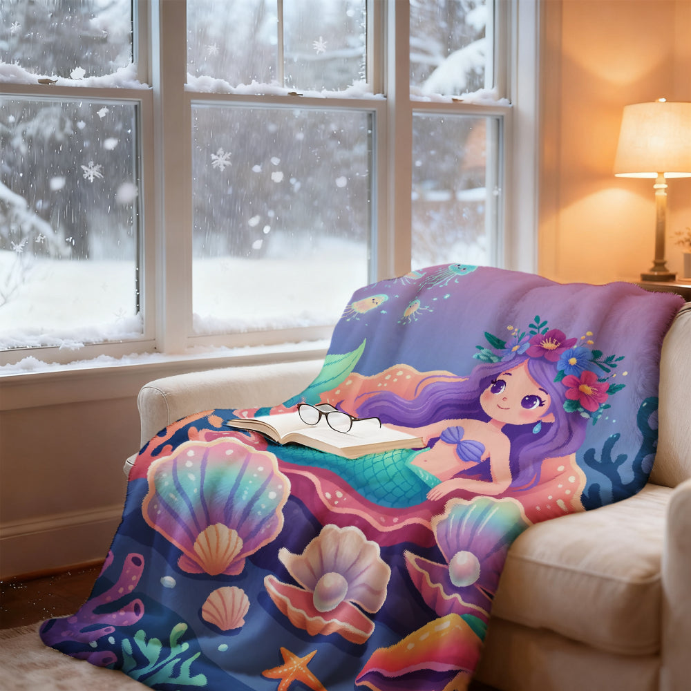 Giftoluck Mermaid Unicorn Cozy Flannel Throw Blanket