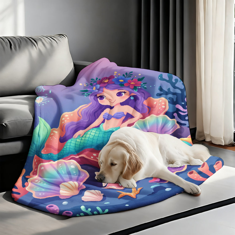 Giftoluck Mermaid Unicorn Cozy Flannel Throw Blanket