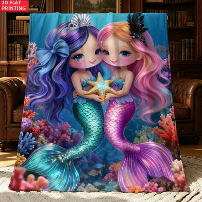 Giftoluck Mermaid Unicorn Cozy Flannel Throw Blanket