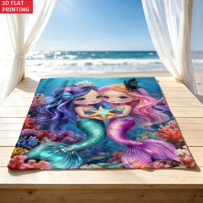 Giftoluck Mermaid Unicorn Cozy Flannel Throw Blanket