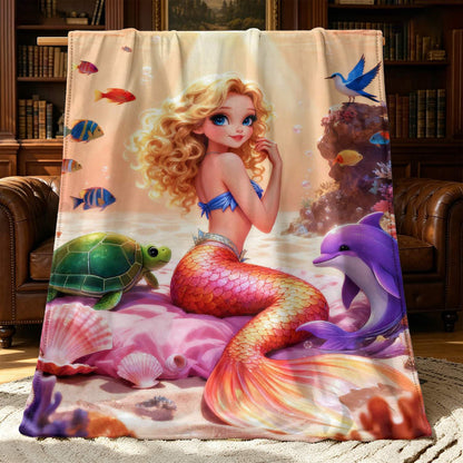 Giftoluck Mermaid Unicorn Cozy Flannel Throw Blanket