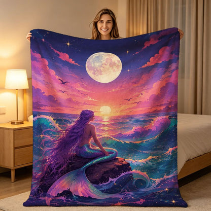 Giftoluck Mermaid Unicorn Cozy Flannel Throw Blanket