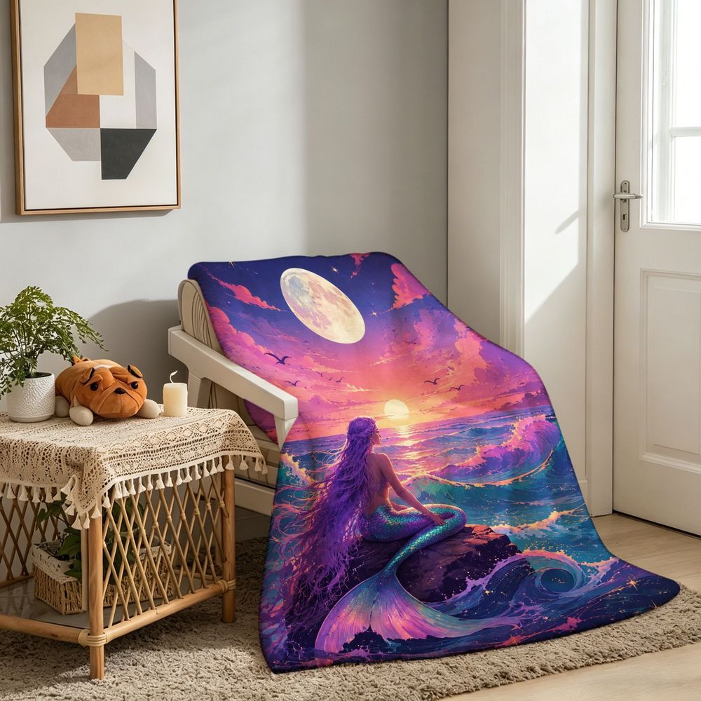 Giftoluck Mermaid Unicorn Cozy Flannel Throw Blanket